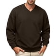 thumbnail image 2 of Zylanna Men's Big & Tall Long Sleeve Sweatshirt, V-Neck Loose Fit Solid Color Fall and Winter Casual Pullover Tops for Daily Wear Brown, 2 of 9