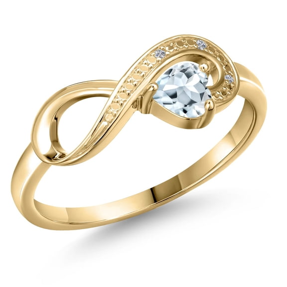 Gem Stone King 10K Yellow Gold Sky Blue Aquamarine and White Diamond Accent Infinity Ring for Women (0.25 Cttw, Heart Shape 4MM, Gemstone March Birthstone, Size 8)