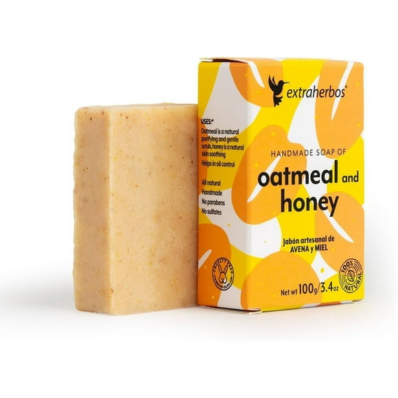 Jabón Artesanal de Avena y Miel Extraherbos 100g, Limpiador natural, Exfoliante Suave, Calma Irritaciones, Ideal para pieles mixtas y sensibles, hidrata y suaviza la piel, 100% Natural