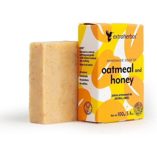 Jabón Artesanal de Avena y Miel Extraherbos 100g, Limpiador natural, Exfoliante Suave, Calma Irritaciones, Ideal para pieles mixtas y sensibles, hidrata y suaviza la piel, 100% Natural