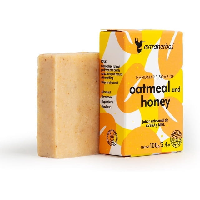 Jabón Artesanal de Avena y Miel Extraherbos 100g, Limpiador natural, Exfoliante Suave, Calma Irritaciones, Ideal para pieles mixtas y sensibles, hidrata y suaviza la piel, 100% Natural