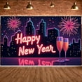 thumbnail image 3 of Neon Light Theme Happy New Year Banner Colorful Fireworks Celebration Banner City Night Backdrop Festive Festive Banner for New Year Party New Year's Eve Celebration Indoor Party, 3 of 9