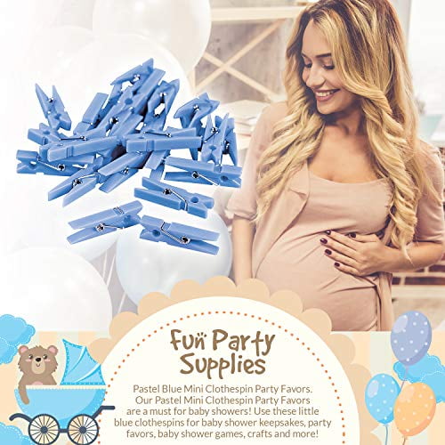 Mini Blue Clothespins, 100 Pack 1.25” Inch Clothes Pins Plastic Baby  Shower Favors, Party Game Scatter Decorations, DIY Baby Boy Gender Reveal  Parties