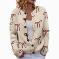 thumbnail image 2 of Plus Size Women's Christmas Santa & Tree Embroidered Cardigan Long Sleeve Round Neck Button Down Knit Sweater For Holiday Season, 2 of 6