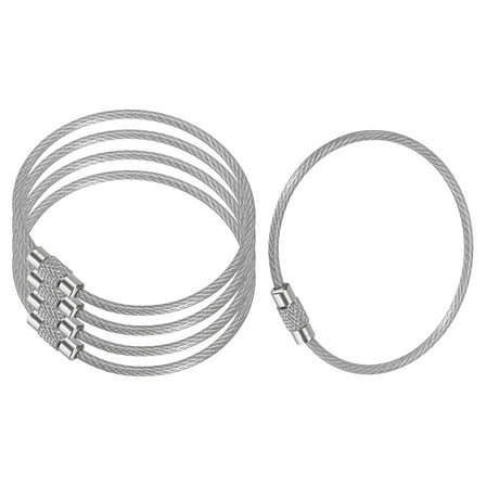 5.9 Inch Stainless Steel Wire Keychain Cable Key Ring Loop, Silver, 5 Pack
