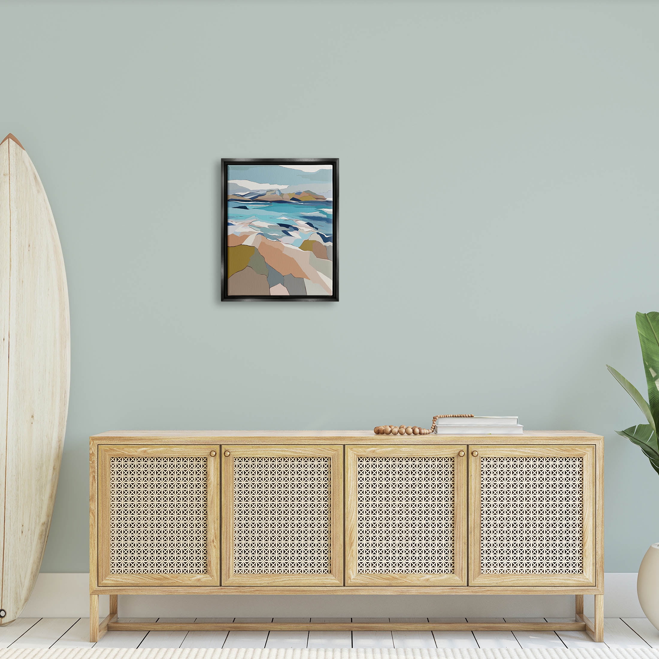 Stupell Industries Rocky Ocean Shore Beach Landscape Graphic Art Jet Black Floating Framed Canvas Print Wall Art, Design by Nikita Jariwala