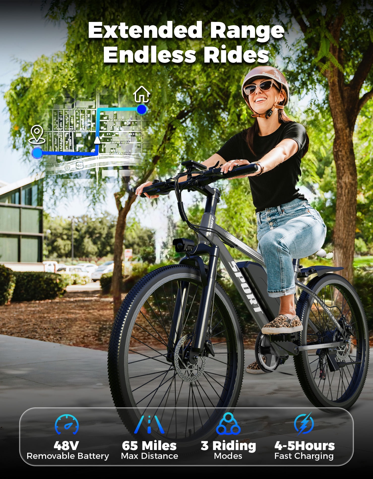 Pikabike E-Mountain Bike, 26" 750W Continuous Electric Bike for Adults, 48V 12Ah Removable Battery, UL 2849, 20MPH, 65 Miles Range, off-Road