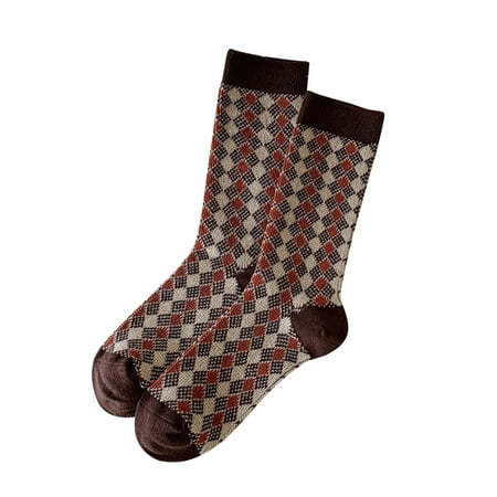 

Yinguo Women Autumn And Winter Coffee Color Plaid Leopard Stripe Warm Socks