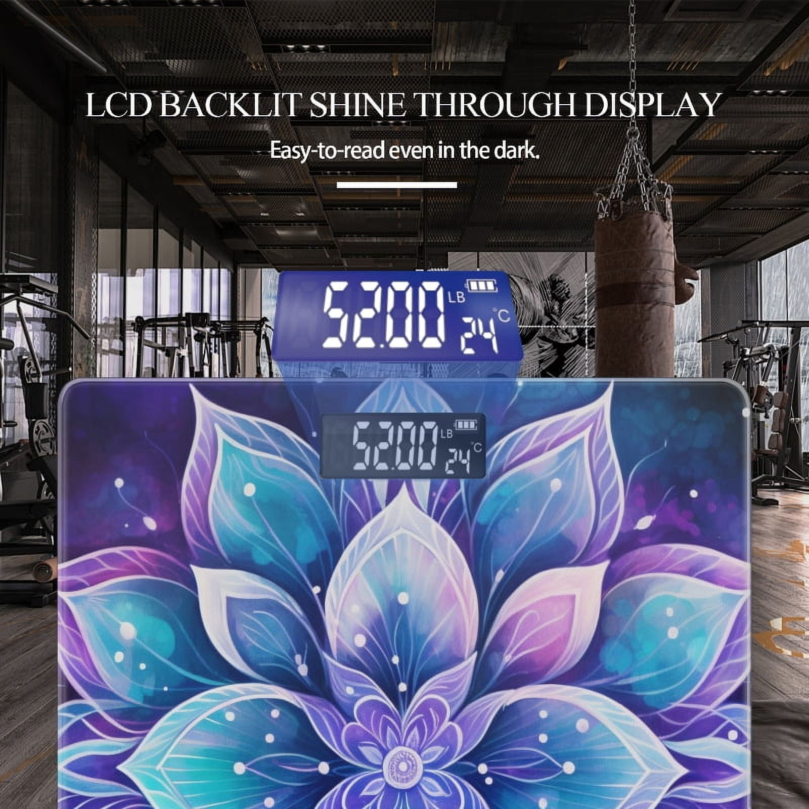 Bathroom Scale, Highly Accurate Digital Body Scale,Precisely Measures Weight up to 400 lbs-Intricate Mandala Design With Purple And Blue Hues