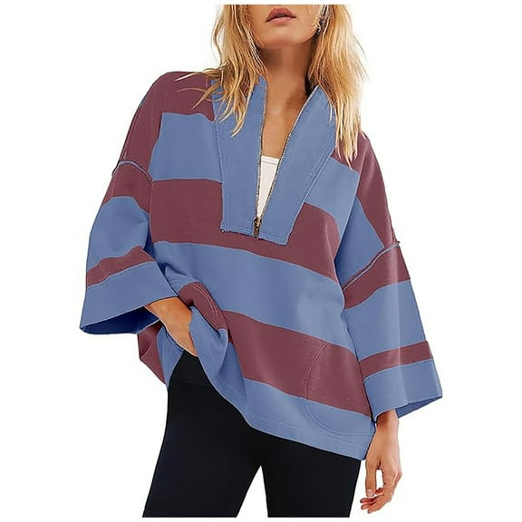 Utoimkio Oversized Color Block Sweatshirt for Women Half Zip Loose Fit Pullover Shirt Casual Long Sleeve Sweatshirts Fall Outfits Clothes