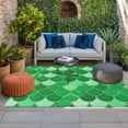 thumbnail image 2 of Green Fish Scale Outdoor Rug for Patio/Deck/Porch, Non-Slip Large Area Rug 5 x 8 Ft, Modern Geometric Ombre Abstract Moroccan Indoor Outdoor Rugs Washable Area Rugs, Camping Rug Carpet Runner, 2 of 8