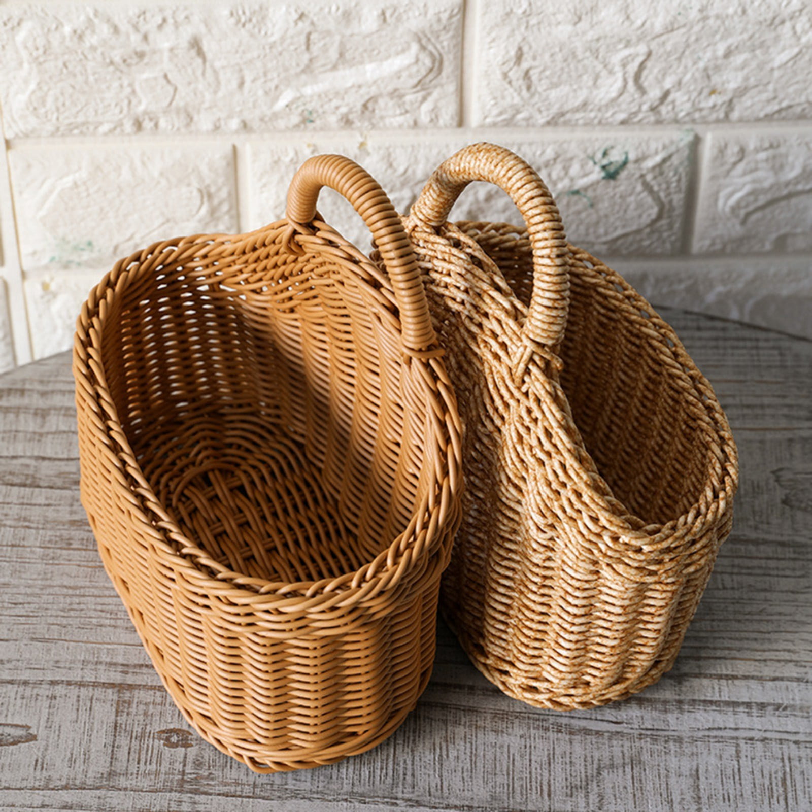 2 Pcs Wall Basket Hanging Basket, Willow Wall Basket with Handle, Small Hanging Basket for Wall, Hanging Woven Basket Decorative for Home, Kitchen, Office, Front Door Basket