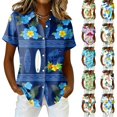 thumbnail image 4 of Minjewel Women's Casual Hawaiian Print Button Short Sleeve Shirt with Pocket Summer Beach Blouse Tropical Vacation Tops,Yellow,XL, 4 of 5