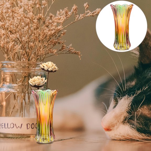 OUNONA Iridescent Floral Crystal Glass Vase Living Room Decoration Table