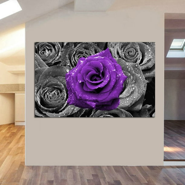 Tableau Abstrait Floral Violet Rose Toile ART Mural Imprimé Sans Cadre
