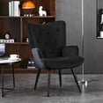 thumbnail image 2 of Button-Tufted Upholstered Chair, SYNGAR Modern Dining Room Bedroom Accent Chair, Elegant Velvet Office Chair with Armrest, Backrest and Solid Wood Legs, Comfy Sofa Chair for Home Office, Black, 2 of 7
