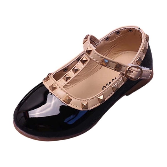 Gfyviroh Girls Patent Leather Shoes for Little to Big Kids T-Strap Design Non-Slip Shoes Fashion Studded Mary Jane Flats