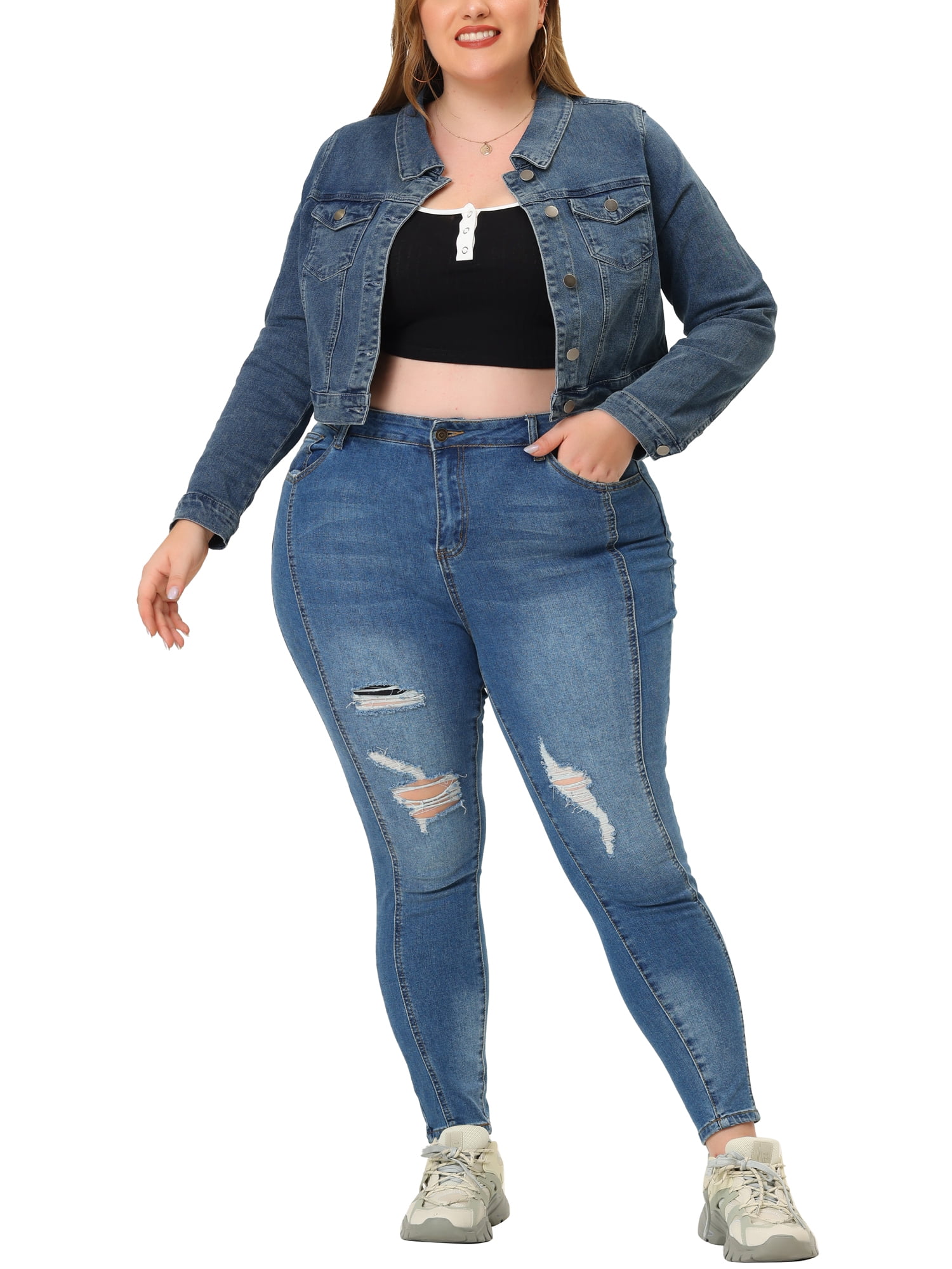 DARING DIVA Women's Plus Washed Mid-Rise Skinny Jeans Denim Pant 2X Blue-Ripped