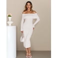 thumbnail image 3 of MEROKEETY Womens Fall Winter Dresses for Women Off Shoulder Formal Long Sleeve Bodycon Midi Sweater Dress, White S, 3 of 5