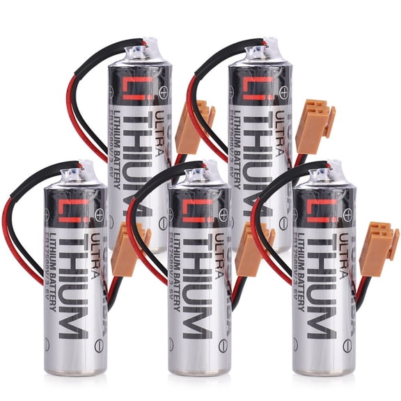 5Pc Toshiba ER17500V 3.6V PLC Battery, Digital Control  Battery  Brown Plug