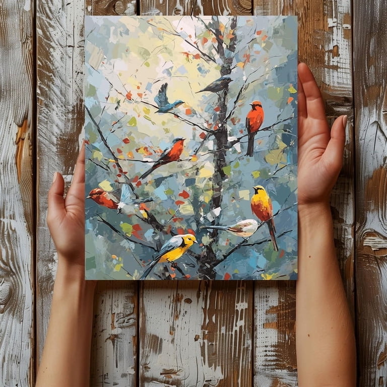 KREATIVE ARTS Spring Flowers & Birds Canvas Wall Art - 20x55 Inch Grey Oil Painting Print, Ready To Hang For Bedroom, Living Room