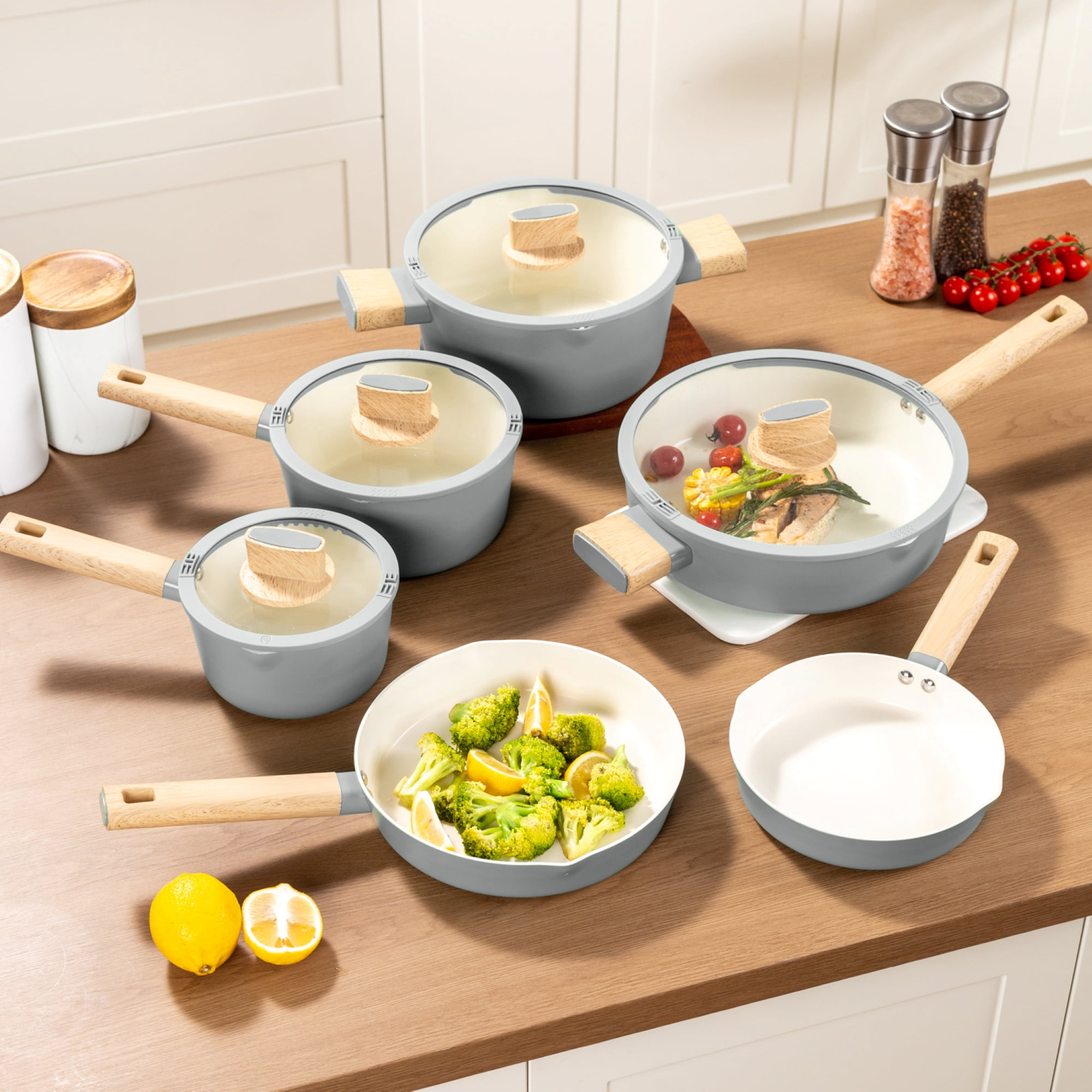 Mainstays Simplicity 10 Pcs Aluminum Nonstick Ceramic Cookware Set Sil
