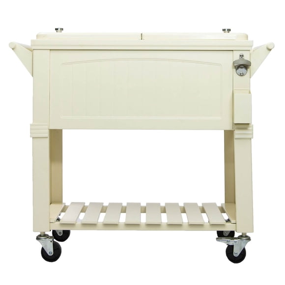 Permasteel 80 Quart Steel Coated Rolling Patio Cooler with Antique Finish, Cream