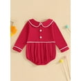 thumbnail image 3 of aturustex Toddler Boys Girls Bubble Romper Outfits 0 3M 6M 12M 18M 24M Infant Baby Long Sleeve Bodysuits Contrast Line/Solid Color Romper Doll Collar ly Spring Fall Clothes for Holiday Party, 3 of 7