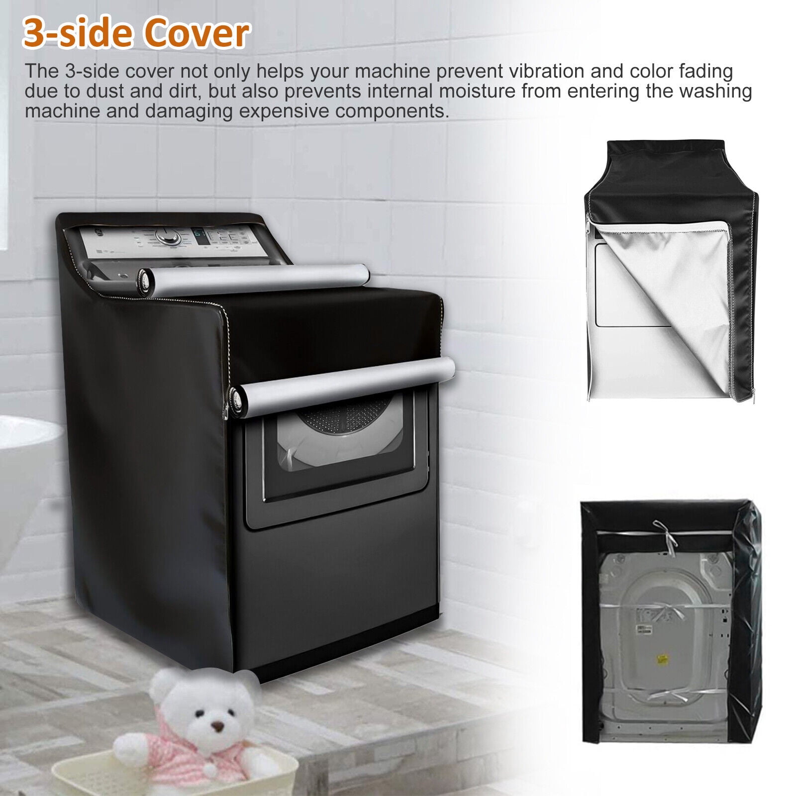 Top Load Washing Machine Cover Dustproof Waterproof Laundry Dryer Protective Cover with Zipper & Storage Bag