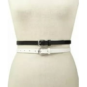 INCInternational Concepts Womens 2-for-1 Embossed Solid Belt (White/Black, L)
