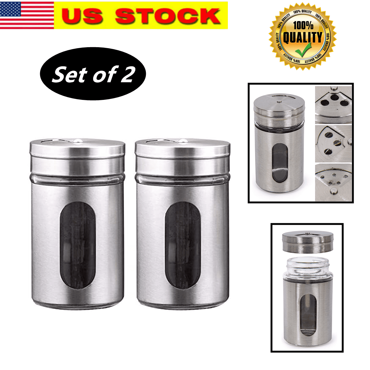 Premium Large Salt and Pepper Shakers with Adjustable Pour Holes