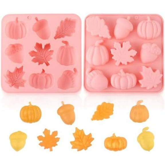 2pcs Halloween Silicone Molds, 3D Halloween Thanksgiving Candy Molds Fall Maple Leaf Pumpkin Molds for Baking Making Chocolate Dessert Gummy Jelly Cupcake Topper Decoration$$Home Decor