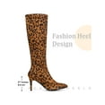 thumbnail image 6 of BLISSFUL STEP Women's Boots Faux Suede Knee High Stiletto Heel Pointed Toe Back Zipper Boots Leopard 7, 6 of 7