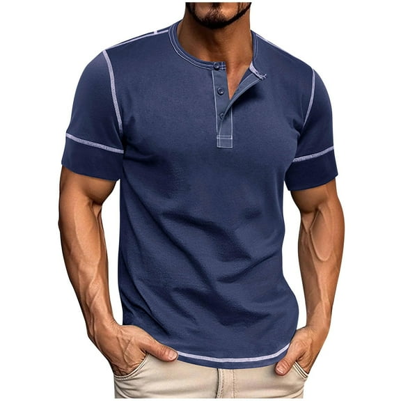Men's Casual Henley Shirts Short Sleeve Button Cotton Tee Shirts Summer Lightweight Beach Crewneck Pullover Tee Tops