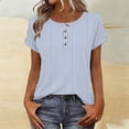 thumbnail image 2 of Htigea Women's Striped T-Shirts Short Sleeve Crewneck Henley Shirt Dressy Button Down Pullover Tops Summer Tees Light Blue S, 2 of 8