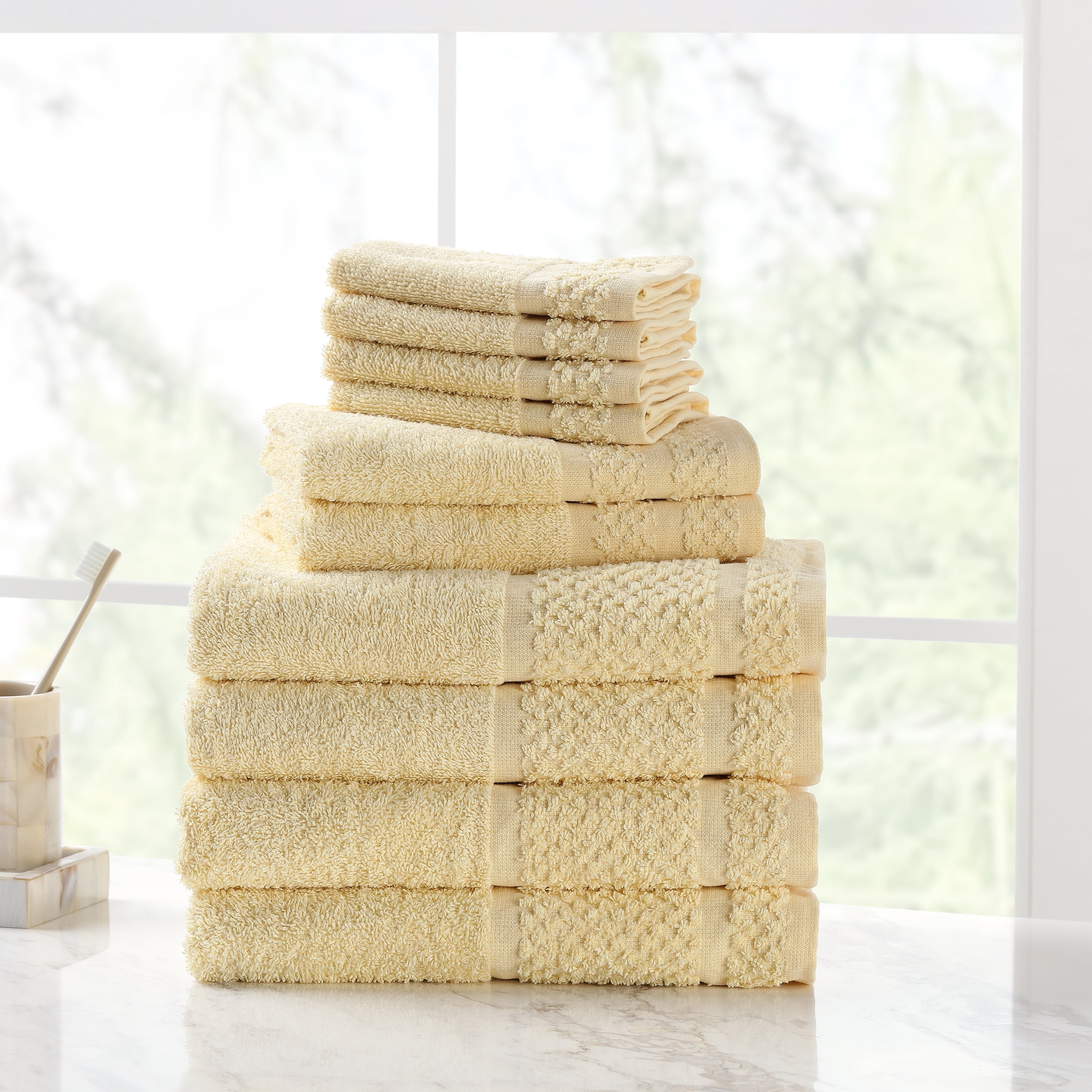 Mainstays Value 10 Piece 100% Cotton Bath Towel Set with Upgraded Softness  & Durability, Gray 
