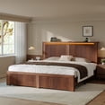 thumbnail image 5 of EnHomee Wood Bed Frame Queen with Headboard Bed Frame with Storage Shelf and Drawers Farmhouse Bed Frame with 2 Drawers & Charge Station & LED Light, Walnut, 5 of 11