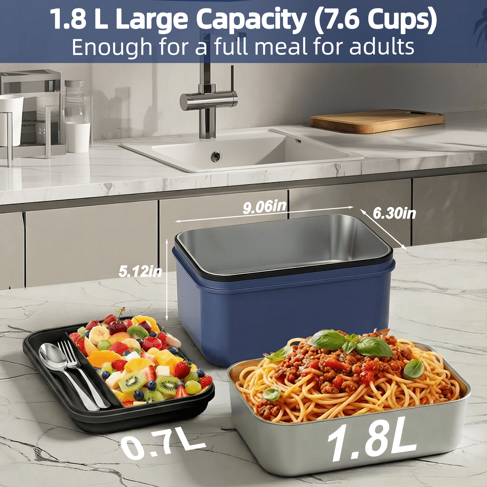 Cordless Electric Lunch Box for Adults, 8000mAh Rechargeable Auto Heated Lunch Box, 1.8L Portable Self-Heating Food Warmer for Office & Outdoor Use，70W Lonchera Eléctrica Portátil for Christmas White