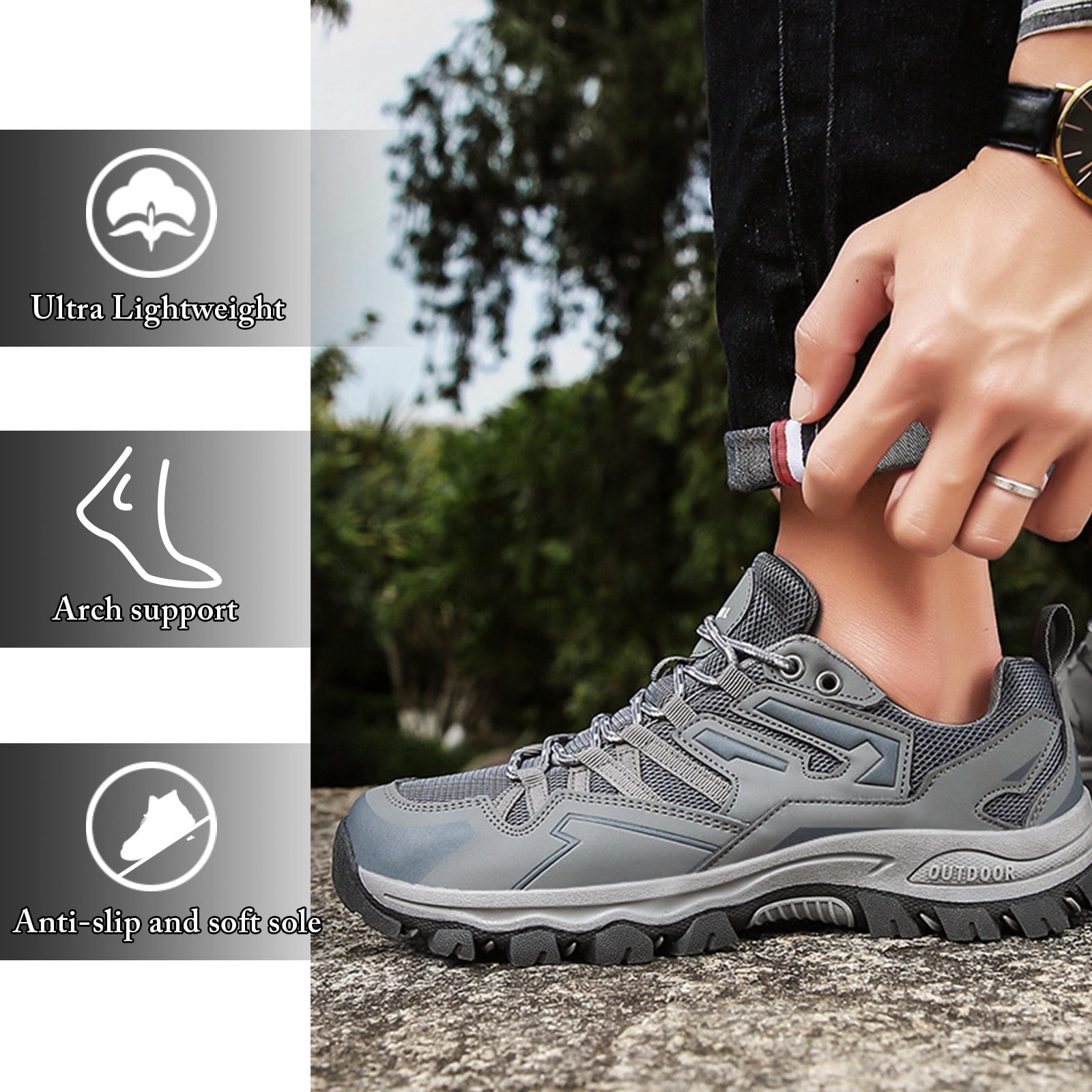 Men's Waterproof Hiking Shoes Lightweight Breathable Walking Shoes for Women Anti Slip Outdoor Trekking Trails Camping Shoes