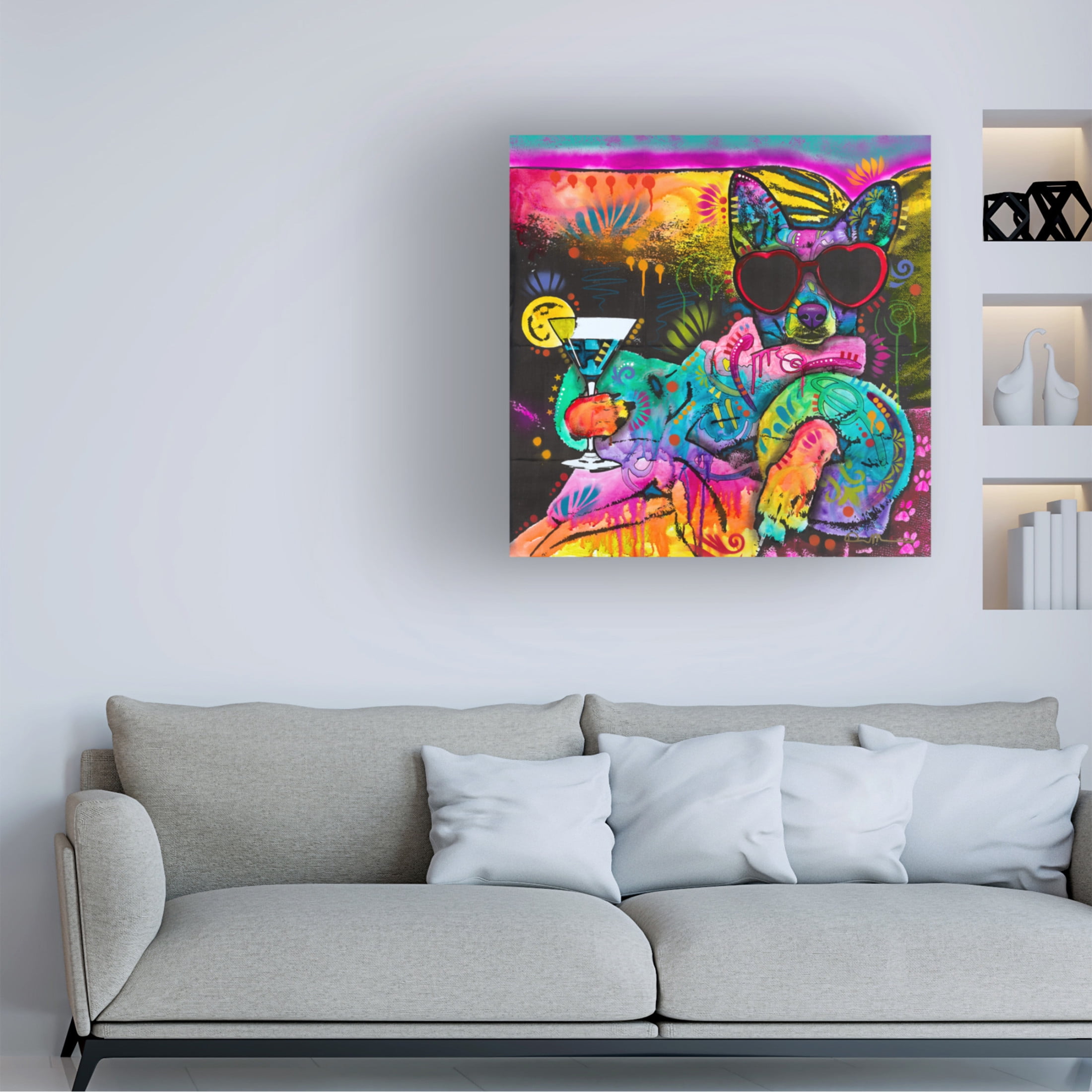 Canvas Wall Art - Dean Russo 'Cool Pup 2' Wall Art for Living Room, Bedroom, or Office Décor by Trademark Fine Art - 35 x 35 Inches