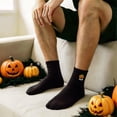 thumbnail image 2 of Halloween Pumpkin Embroidered Crew Socks for Men Festive Comfort Blend Athletic Socks, 2 of 5