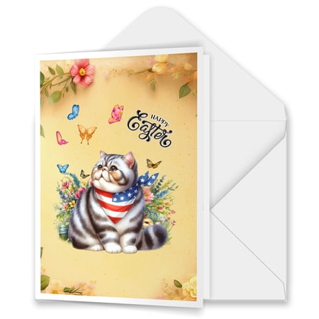 Exotic Shorthair Celebrates Spring and Happy Easter 5x7in Folded Greeting Card Cat Lover Kitten Owner Gifts Single Note Card with Envelope - 02001