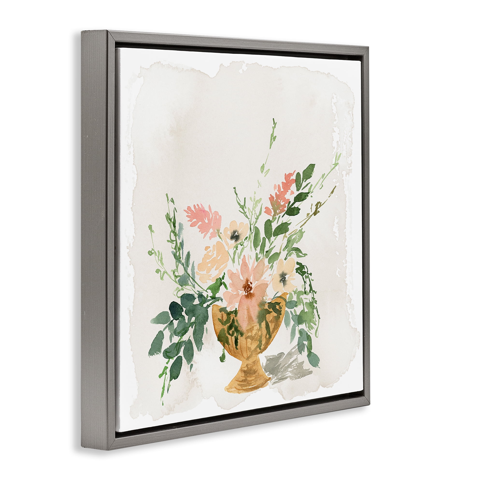 Stupell Industries Sunday's Best Florals Botanical & Floral Painting Gray Floater Framed Art Print Wall Art, 18 x 18
