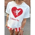 thumbnail image 3 of Camiseta de San Valentín con corazón de Cupido - Cuello redondo, manga corta, top de moda para mujer, transpirable, 3 of 7