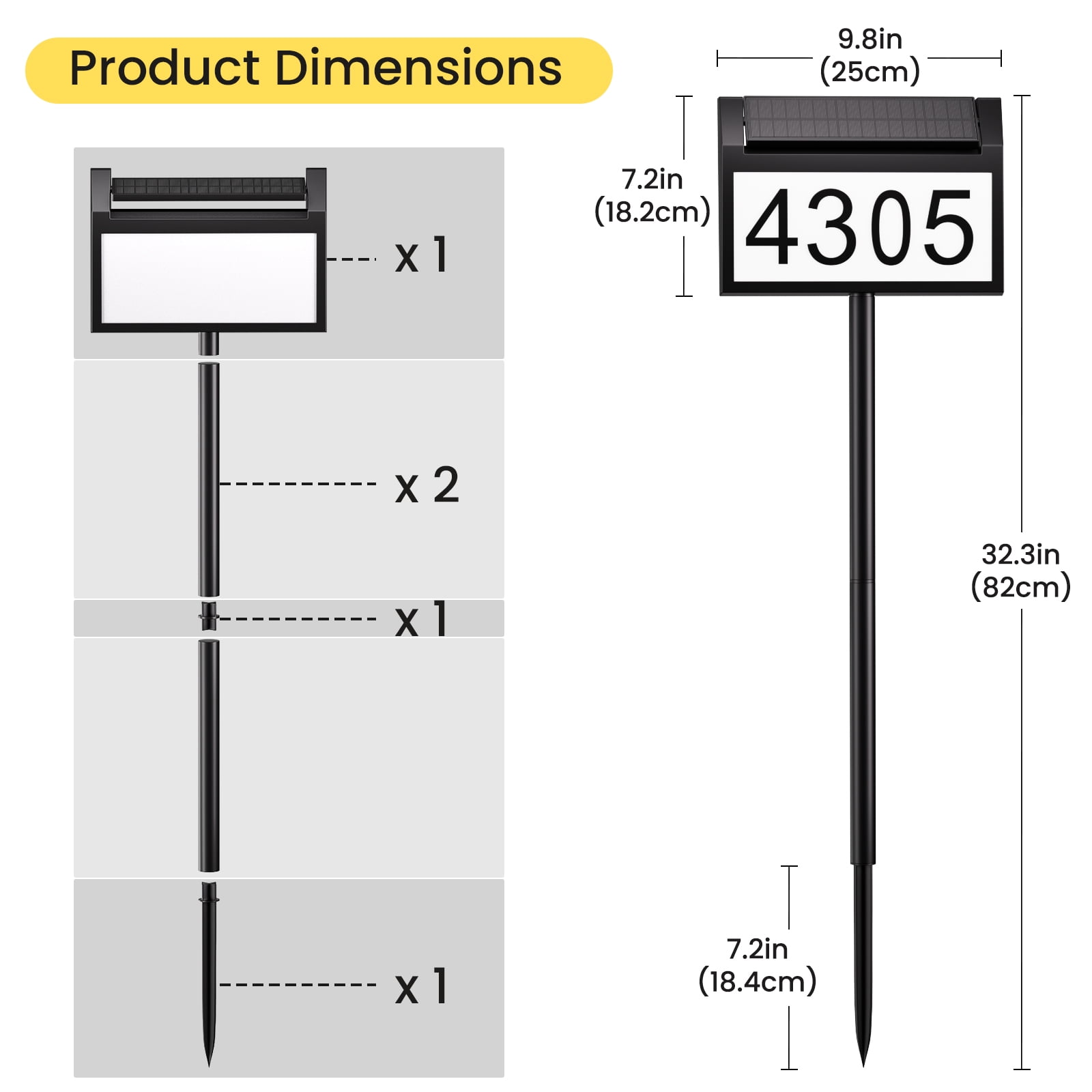 Solar Address Signs for Yard, Solar Powered House Numbers for Outside Light Up with 3-Color in 1, IP65 Waterproof LED Illuminated Plaques In Ground for Patio, Garden