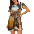 thumbnail image 1 of Vsdgher Chat Relaxant avec Motif de Jus d'Orange Chemise de Nuit à Manches Courtes Col Rond Mignonne Robe de Nuit Confortable, 1 of 6