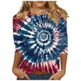 thumbnail image 2 of SOOMLON Womens 3/4 Length Sleeve Blouses Plus Size Tunic Cotton Tops Casual Round Neck Shirts Funny Tie Dye Print T Shirts 2025 Trendy Spring Summer Ladies Tops Loose Fit Y2k Basic Outfits Pullover S, 2 of 5