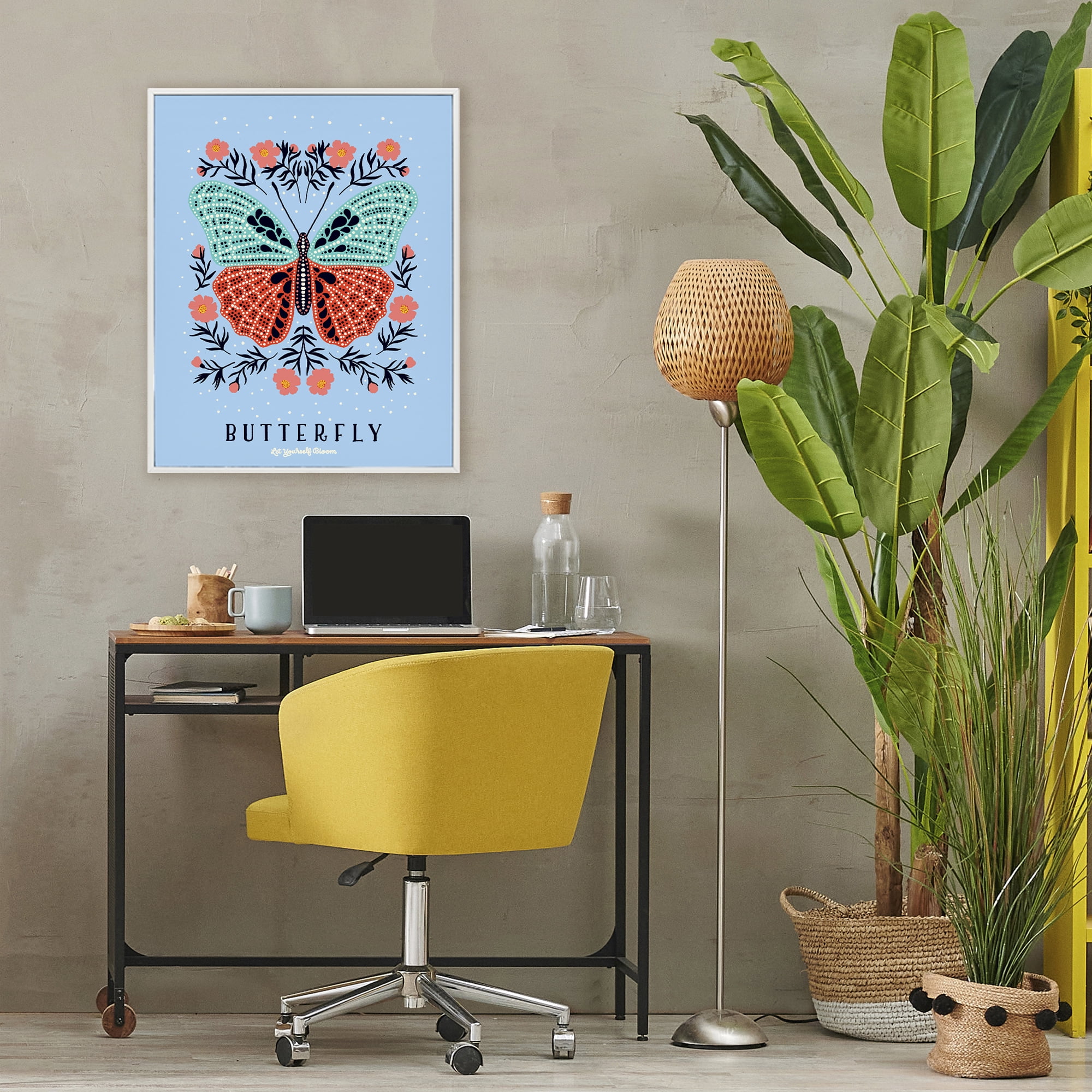 Stupell Industries Butterfly Symmetry on Blue White Framed Giclee Art, design by Indira Prieto | IndySign