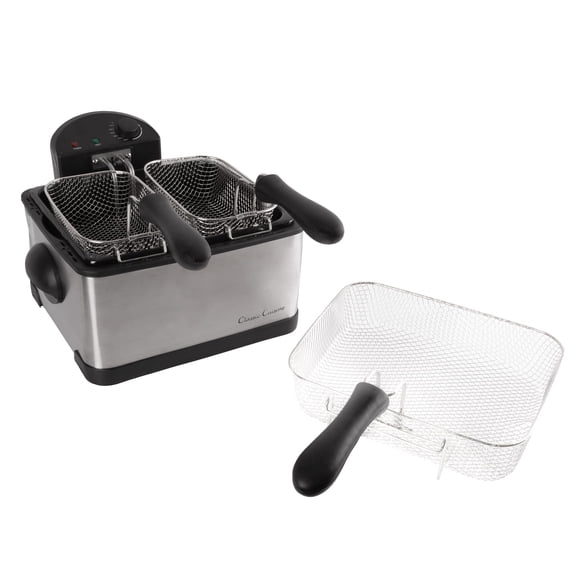 Friteuse - Friteuse à Huile Électrique de 4 Litres - 1 Grand Panier et 2 Petits pour Double Usage - Cuiseur en Acier Inoxydable avec Fonctions au Toucher Froid par Classic Cuisinart