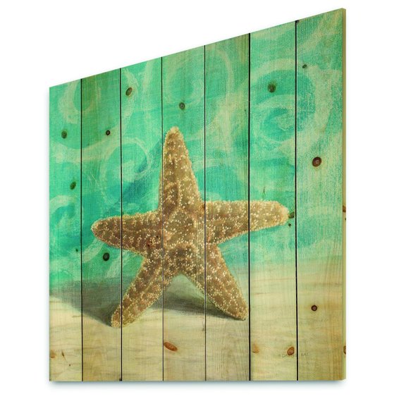 Designart 'Composition from the Sea II' Nautical & Coastal Print on Natural Pine Wood